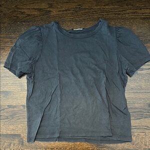 Zara Gray Puff Sleeve Crop T-Shirt